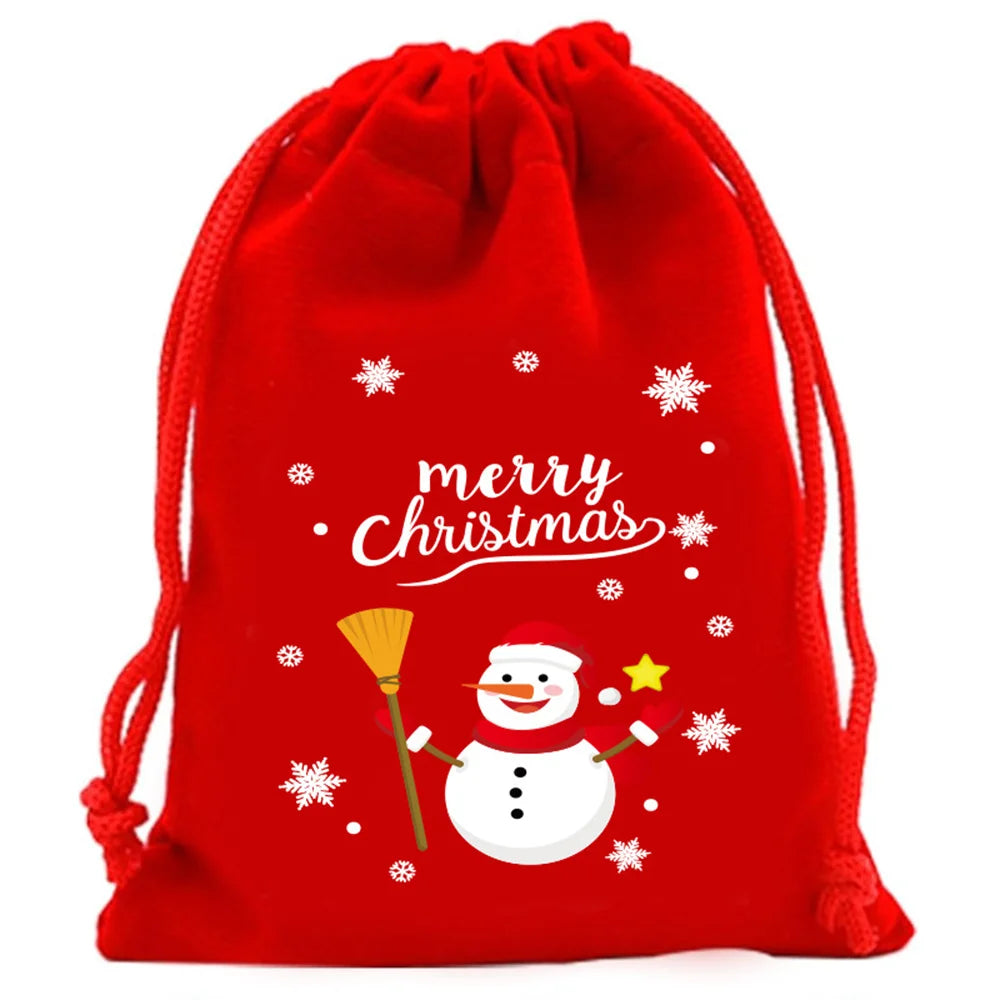 1pc Xmas Velvet Bags Small Candy Gift Bag Drawstring Pouch Christmas Party Favor Boutique Jewelry Packaging Bags 2025 New Year