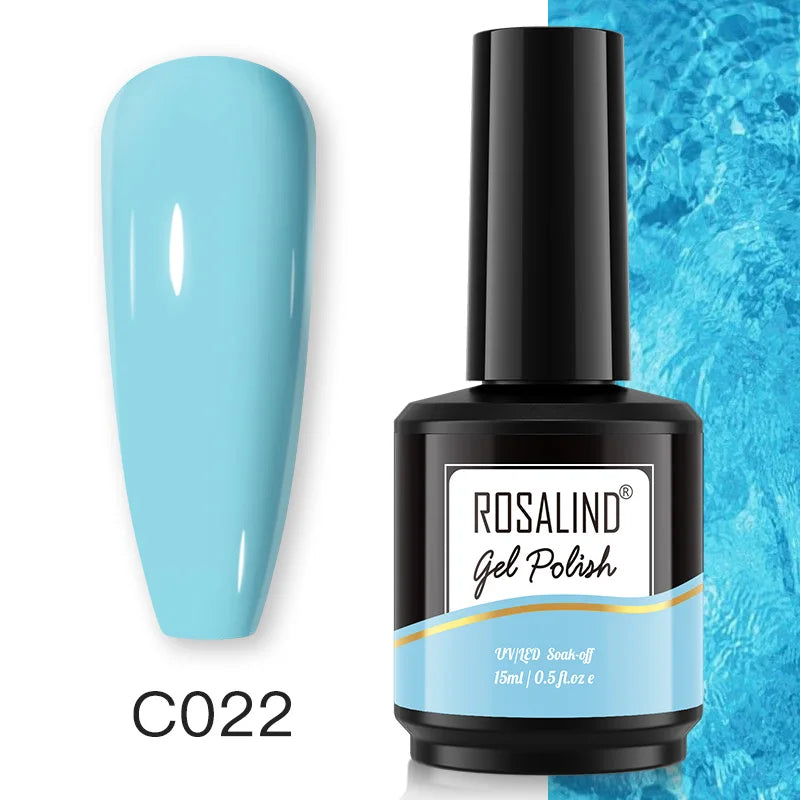 ROSALIND Mini/15ml Soak Off Pure Color Nail Gel Bright For Nail Art Design LED/UV Lamp Semi Permanent Need Base Top Coat