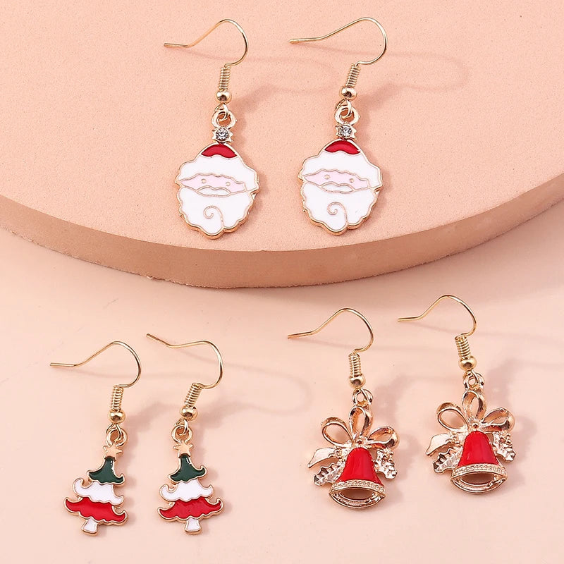 New Fashion Mix Styles Merry Christmas Drop Earrings for Women Christmas Tree Deer Santa Dangle Earrings New Year Jewelry Gifts