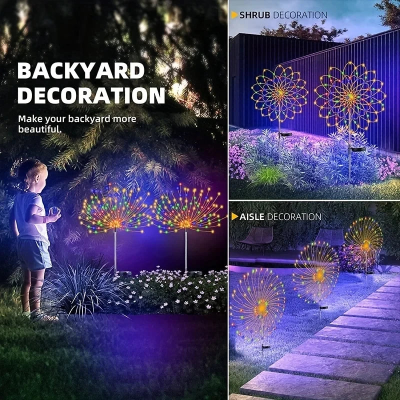 1/2/4PCS Solar Firework Light Waterproof Outdoor 8 Lighting Modes 90-200LED Fairy String Light Christmas 3 Colors Garden