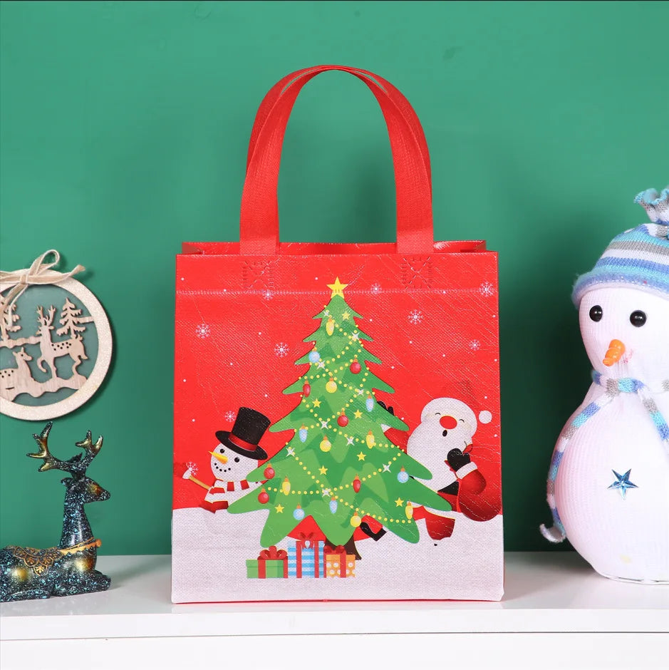 2024 New in Christmas Gift Bags Cartoon Cute Santa Elk Snowman Printing Non Woven Handbag Hot Pressing Party Supplies Ornaments