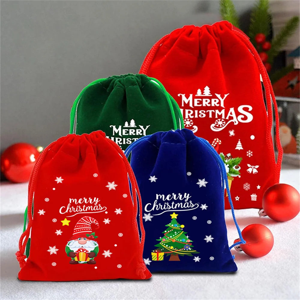 1pc Xmas Velvet Bags Small Candy Gift Bag Drawstring Pouch Christmas Party Favor Boutique Jewelry Packaging Bags 2025 New Year