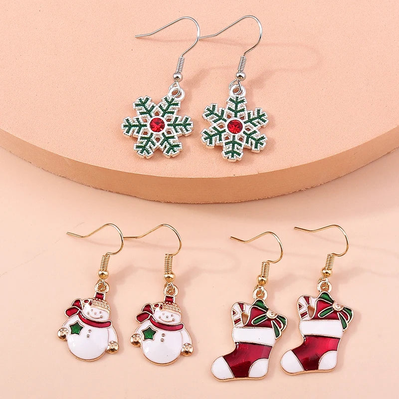 New Fashion Mix Styles Merry Christmas Drop Earrings for Women Christmas Tree Deer Santa Dangle Earrings New Year Jewelry Gifts