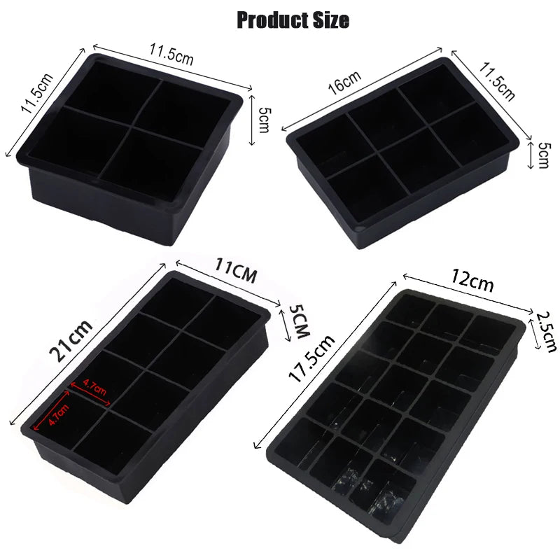 4/6/8/15 Grid Big Ice Tray Mold Giant Jumbo Large Food Grade Silicone Ice Cube Square Tray Mold DIY Ice Maker Ice Cube Tray