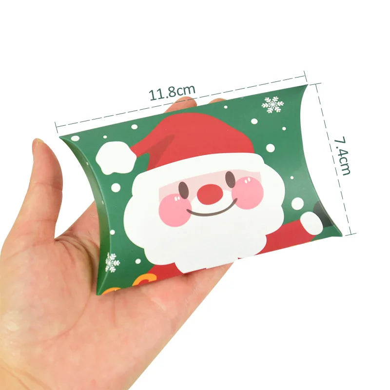 24/12pcs Christmas Pillow Shape Candy Box Merry Christmas Kraft Paper Gift Box Packging Kids Favors Happy New Year Navidad 2024