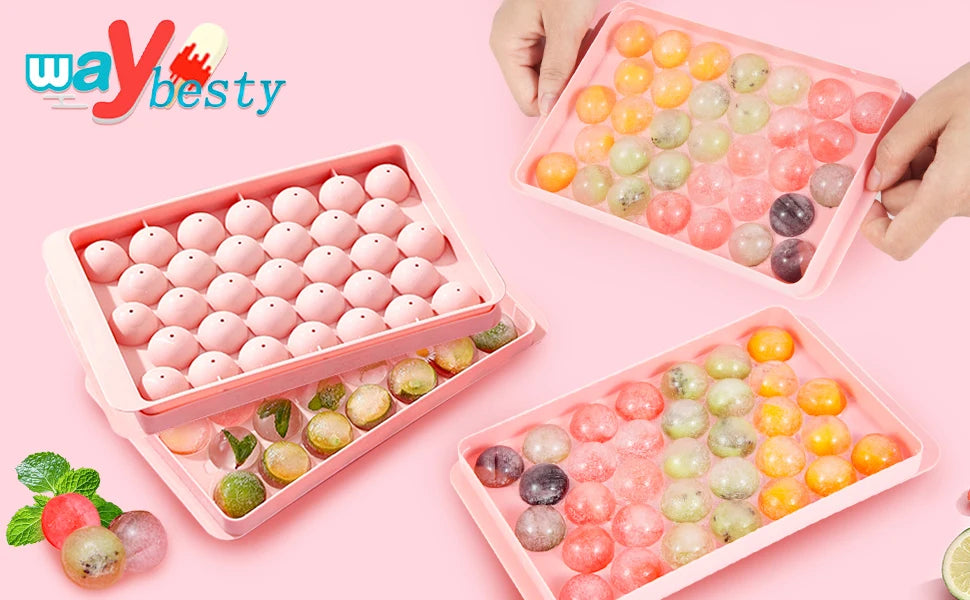 33PCS Round Ice Balls,Ice Trays for Freezer Is Easy to Release & Sturdy- Small Pellet Ice Maker for Drinks, Coffee and Cocktails