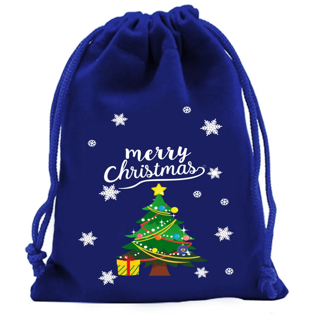 1pc Xmas Velvet Bags Small Candy Gift Bag Drawstring Pouch Christmas Party Favor Boutique Jewelry Packaging Bags 2025 New Year