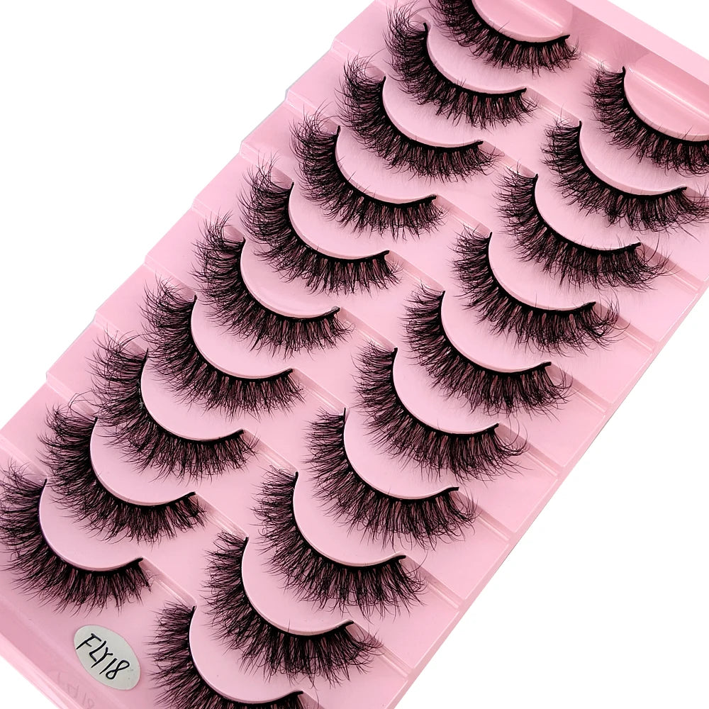 10 Pairs Faux Mink Eyelashes Handmade False Eyelashes Natural Nude Makeup Simulation Cross Messy Eye 3D Curly Eyelashes