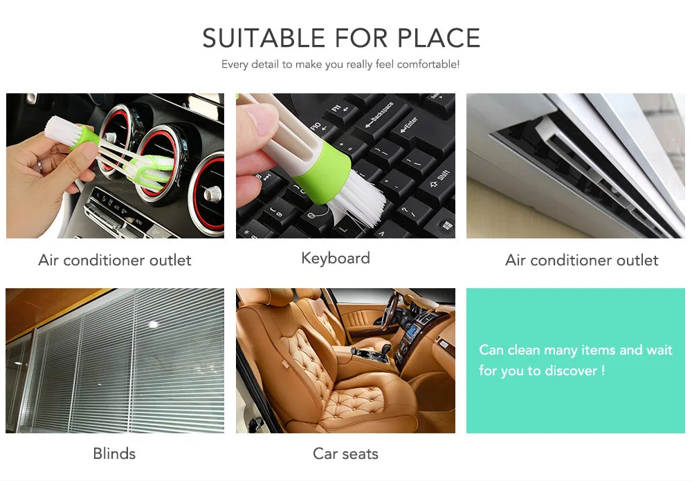 Multifunction Car Air Vent Cleaner Mini Double-end Micro Fiber Vent Duster Removable Cloth Cover Portable Cleaning Brush For Car