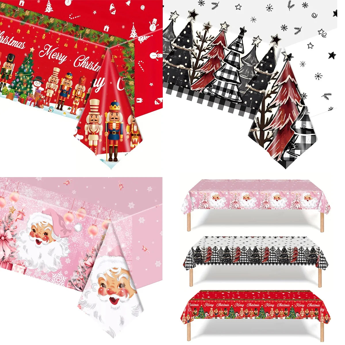 Christmas Disposable Tablecloth Christmas Decorations for Home 2024 Table Cover Navidad Noel New Year Gifts Dining Table Decor