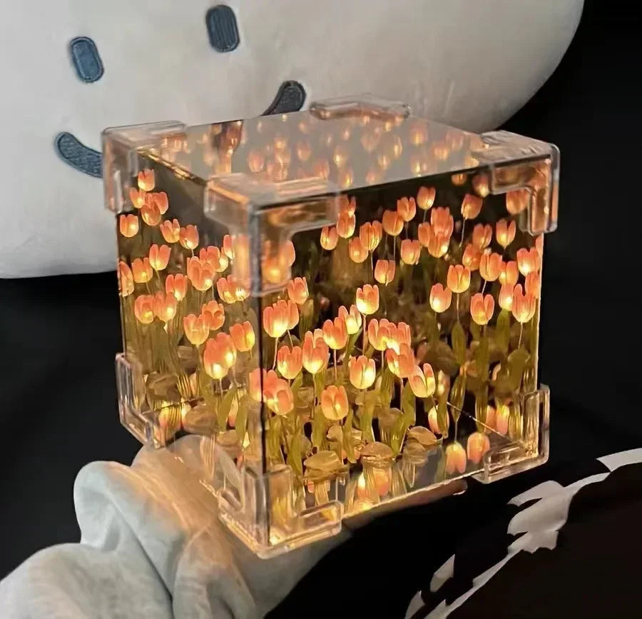 New DIy Creative Tulip Flower Sea Cube Three-Dimensional Small Night Lamp Material Package for Girlfriend Couple Girlfriends