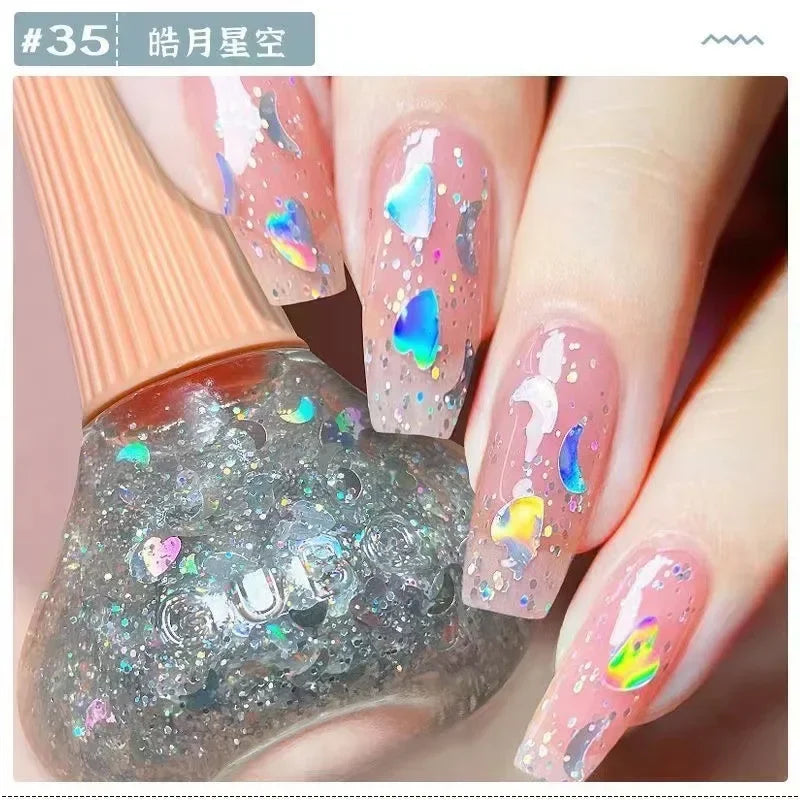 12ml Nail Polish Oil-based Nail Polish No-bake Quick Dry Non-tear Small Glitter Transparent Red Blue Green Nude 45 Colors