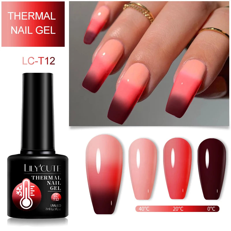 LILYCUTE 7ML Thermal Gel Nail Polish Ultra-thin Temperature Color Changing Gel Polish Semi Permanent UV Gel Nail Art Gel Varnish