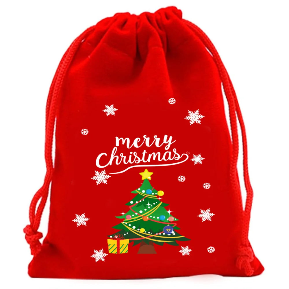 1pc Xmas Velvet Bags Small Candy Gift Bag Drawstring Pouch Christmas Party Favor Boutique Jewelry Packaging Bags 2025 New Year