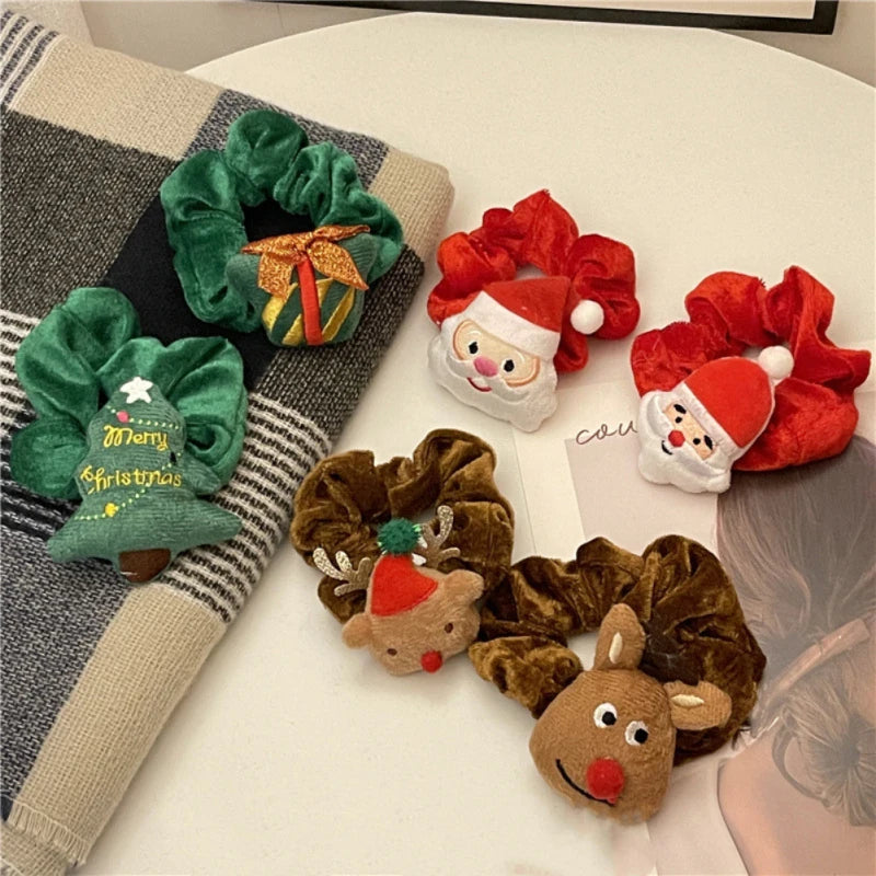 Cartoon Christmas Halloween Elastics Hair Ties Bracelet Santa Claus Christmas Tree High Ponytail Hair Rope Hair Accessories Gift