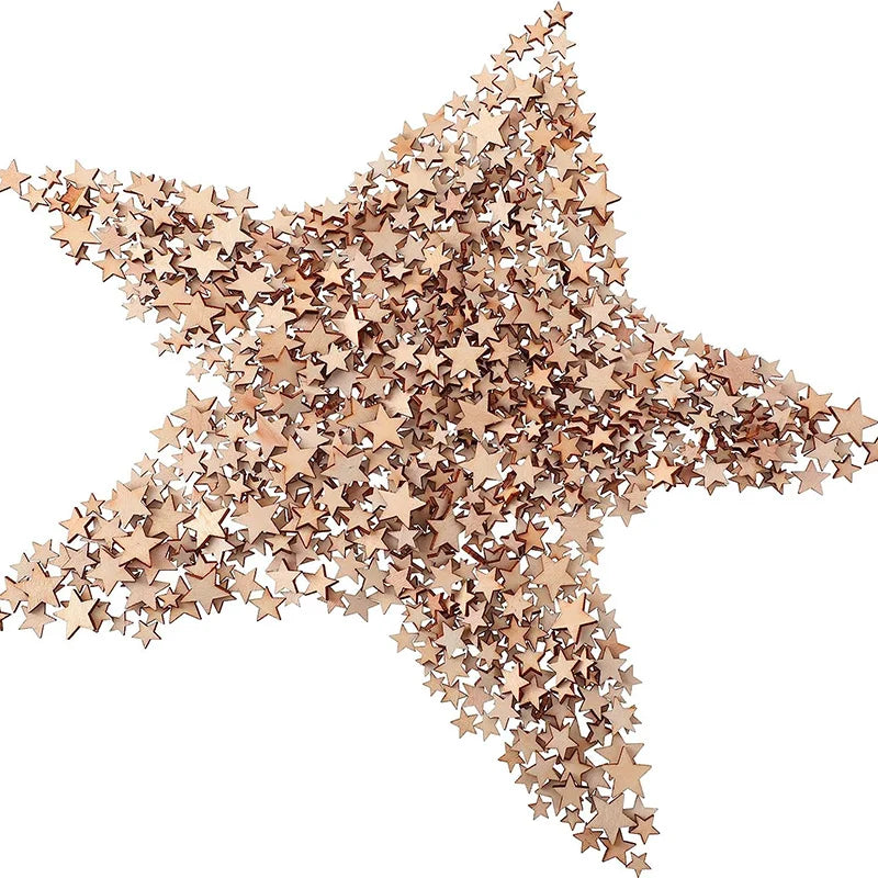 100-500Pcs Mini Wooden Stars Blank Wooden Star Slices Christmas Star Mixed Size Wooden Star for DIY Christmas Craft Make Supply