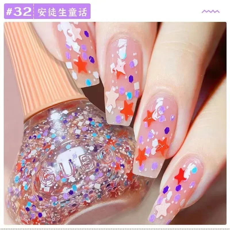 12ml Nail Polish Oil-based Nail Polish No-bake Quick Dry Non-tear Small Glitter Transparent Red Blue Green Nude 45 Colors