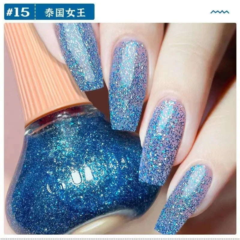 12ml Nail Polish Oil-based Nail Polish No-bake Quick Dry Non-tear Small Glitter Transparent Red Blue Green Nude 45 Colors