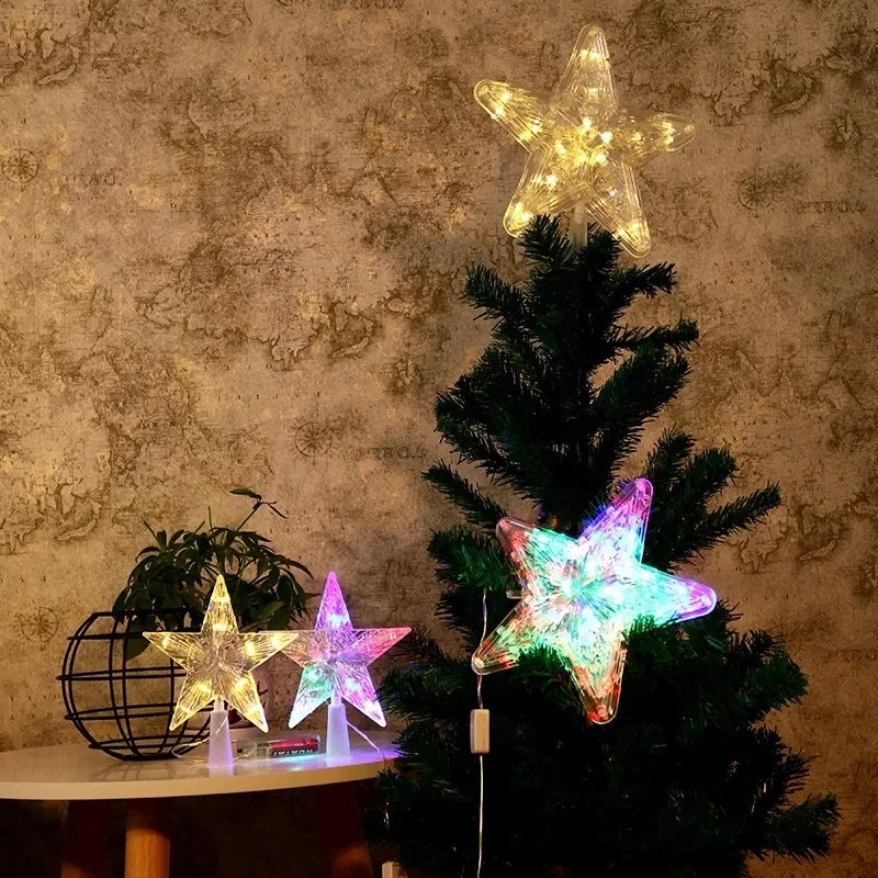 Christmas Tree Ornaments Top Stars LED Light Lamp Christmas Decorations For Home Xmas Trees New Year 2024 Navidad Natal Noel