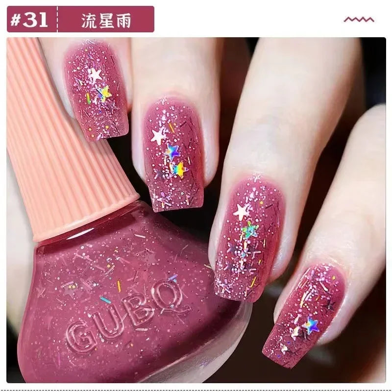 12ml Nail Polish Oil-based Nail Polish No-bake Quick Dry Non-tear Small Glitter Transparent Red Blue Green Nude 45 Colors