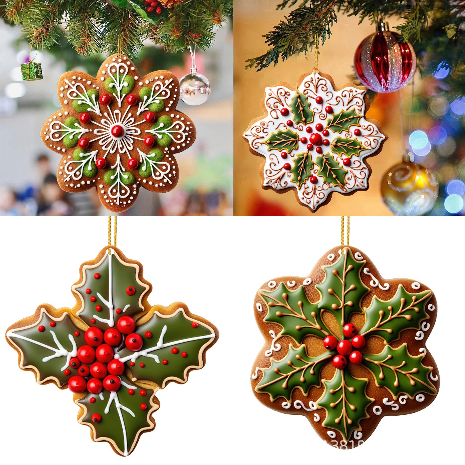 Acrylic 2D Flat Snowflake Christmas Flower Pendant Car Christmas Tree Hanging Pendant Ornament for Christmas Party Decor Gift