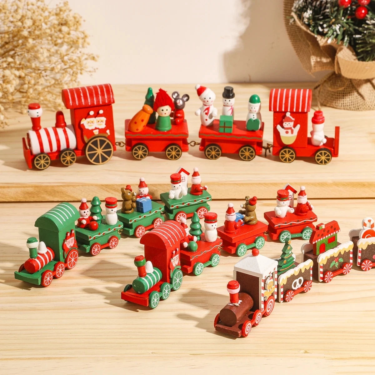 Christmas Train Merry Christmas Decorations For Home 2024 Cristmas Wooden Ornament Xmas Navidad Noel Gifts New Year 2025