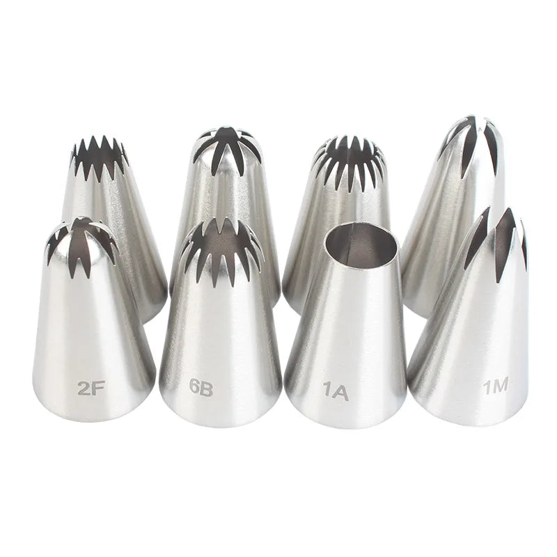 8pcs Piping Nozzles Set, Stainless Steel Icing Nozzles, Cream Cake Piping Tips For Dessert Biscuit Cup Cake, Kitchen Accessories