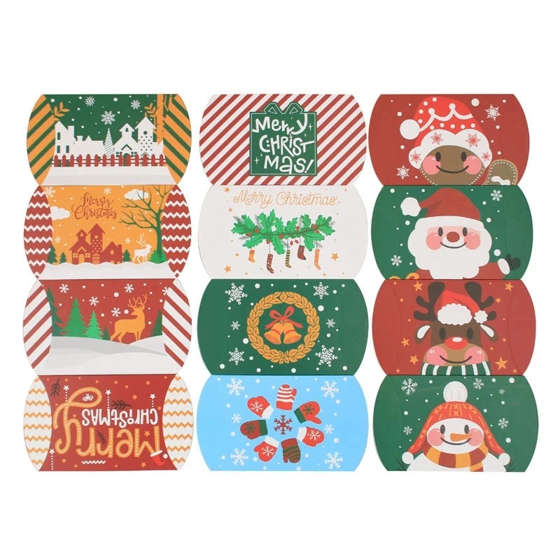 24/12pcs Christmas Pillow Shape Candy Box Merry Christmas Kraft Paper Gift Box Packging Kids Favors Happy New Year Navidad 2024