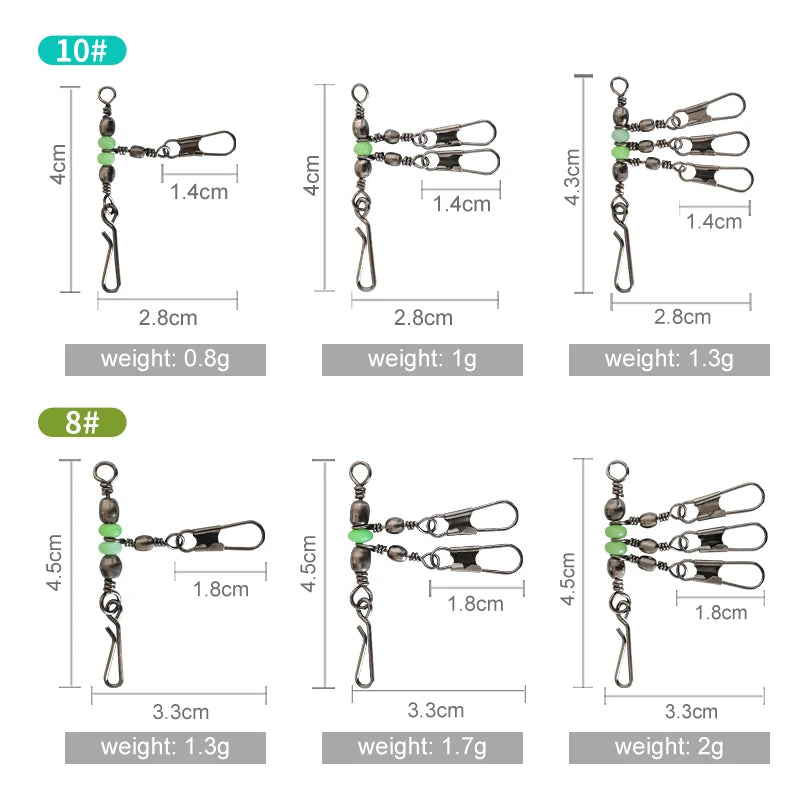 8#/10# 25pcs Luminous Fishing Pin Connector Barrel Swivels Squid Jig Hard Bait With Interlock Snap Fishing Swivels Snap Tackle