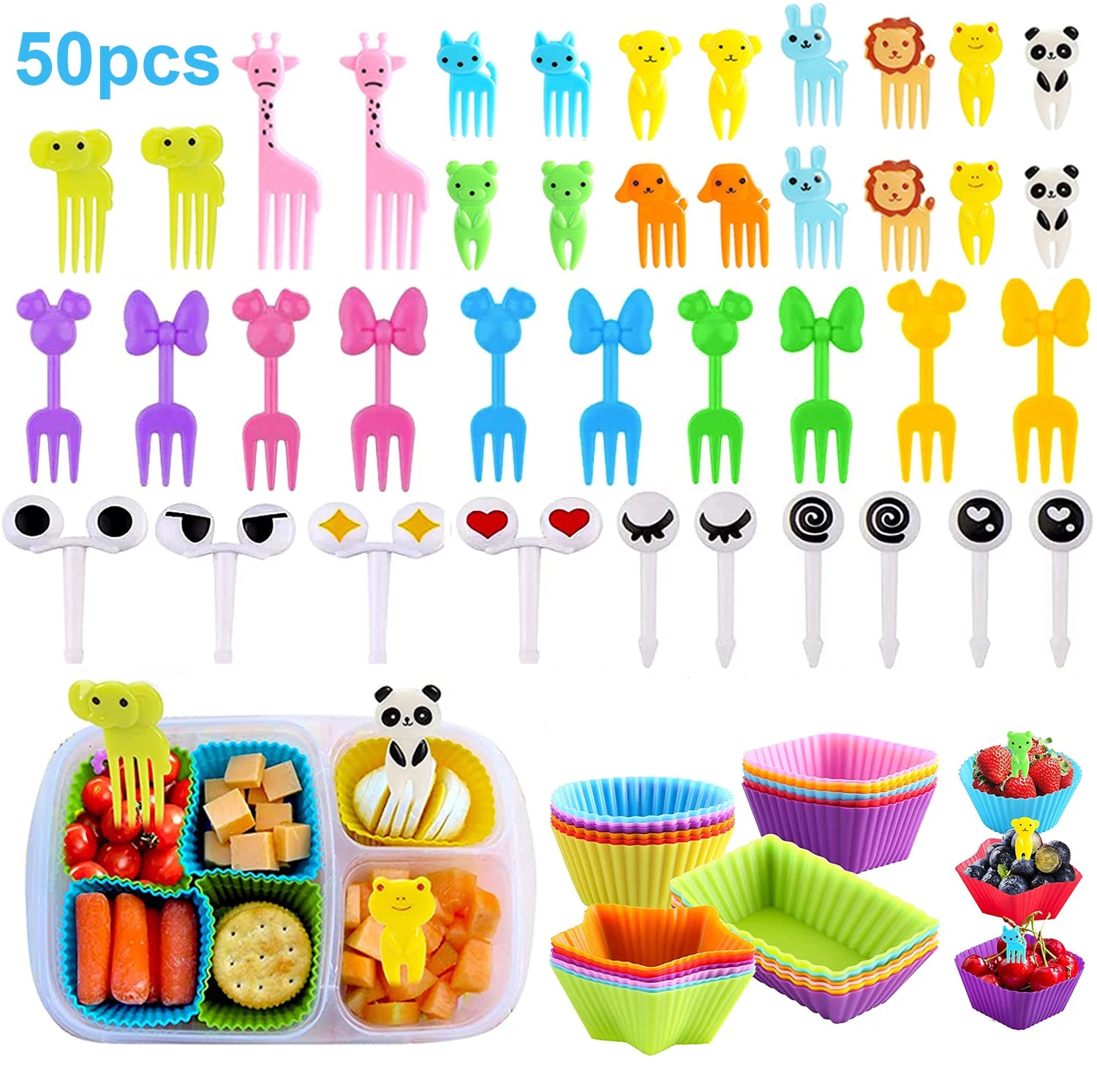 Cute Mini Animal Cartoon Food Picks Children Snack Cake Dessert Food Fruit Forks, Lunch Box Accesorioes for School Kids