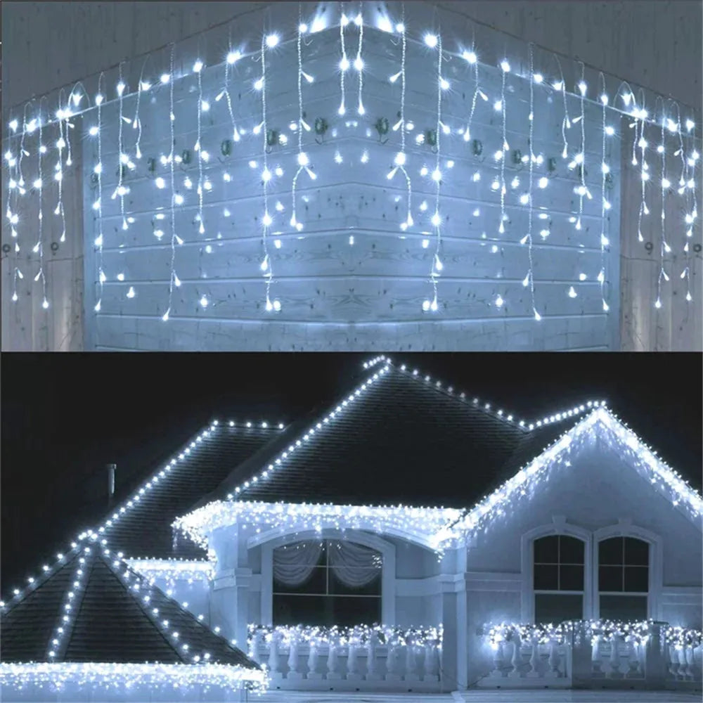 Christmas Decorations For Home Outdoor LED Curtain Icicle String Light Street Garland On The House Winter 220V Droop 0.3-0.4m