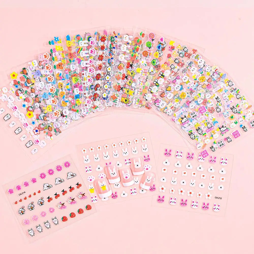 30pcs Children's Cartoon Rabbit Nail Stickers with Sequins and Glitter Colorful Flowers DIY Decal Kid Toy Kawaii Girl Ornaments*