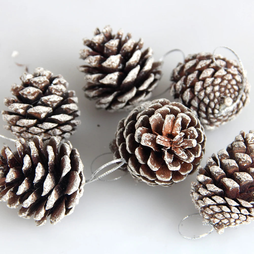 6pc/set Small Pine Cones Christmas Tree Pendant 5CM Original Color Pine Cone Ornaments Natural White Edge Pine Cone Xmas Crafts