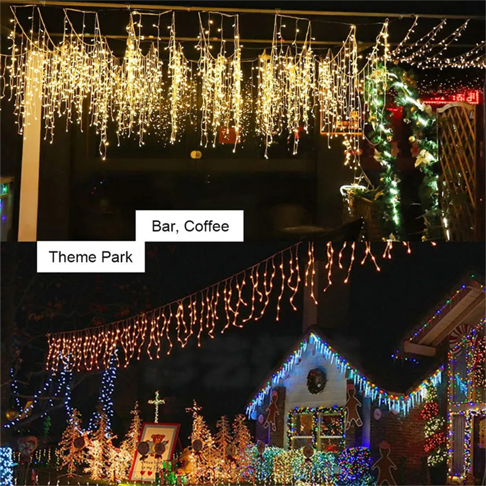 Christmas Decorations For Home Outdoor LED Curtain Icicle String Light Street Garland On The House Winter 220V Droop 0.3-0.4m