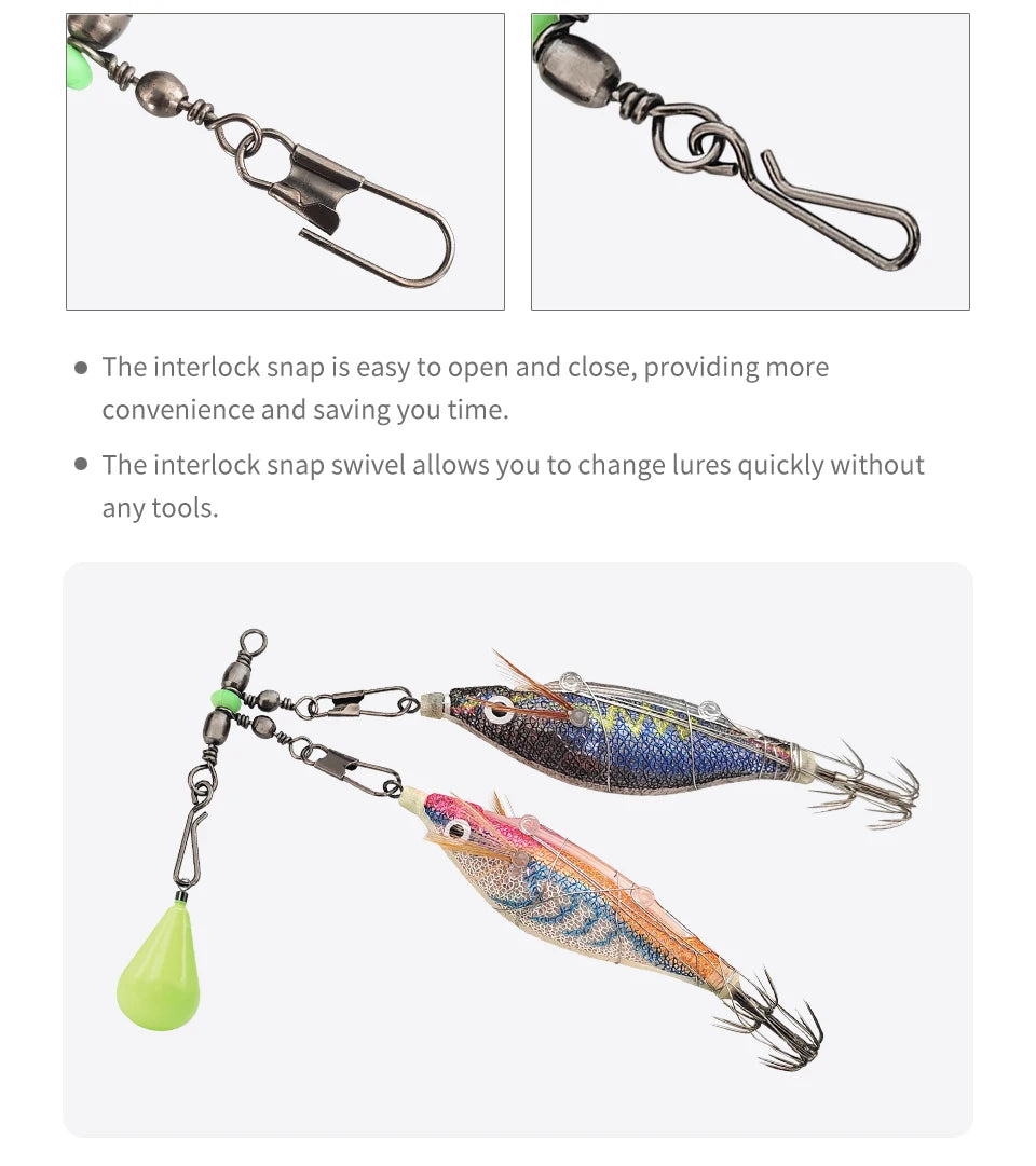 8#/10# 25pcs Luminous Fishing Pin Connector Barrel Swivels Squid Jig Hard Bait With Interlock Snap Fishing Swivels Snap Tackle