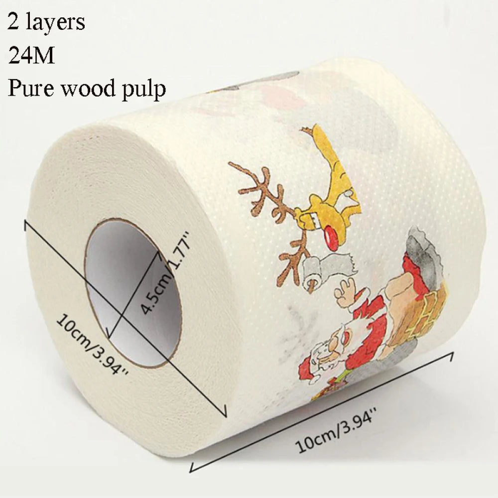 1Roll Christmas Toilet Paper Festival Theme Printed Wood Pulp Toilet Paper Festive Gifts Roll Santa Claus Reindeer Decor Supplie