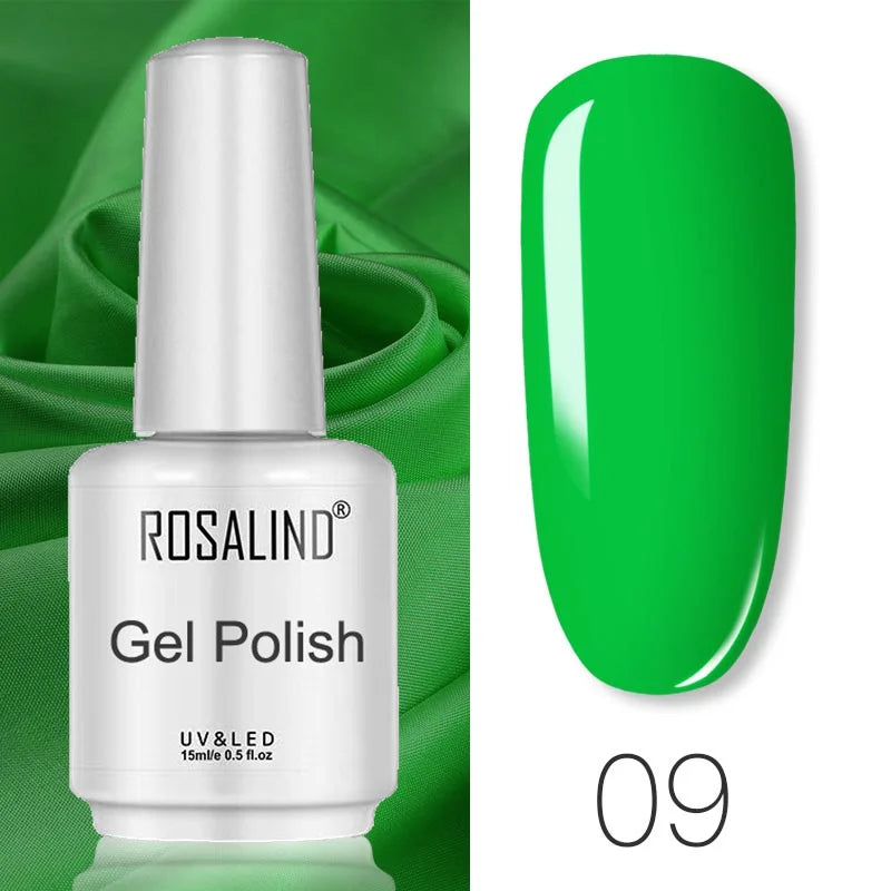 ROSALIND Mini/15ml Soak Off Pure Color Nail Gel Bright For Nail Art Design LED/UV Lamp Semi Permanent Need Base Top Coat