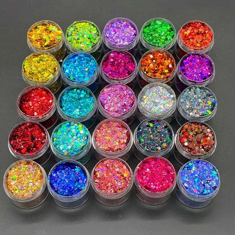 24 colori glitter olografici spessi 24 colori glitter per unghie laser totali fiocchi glitter per unghie laser olografici spessi