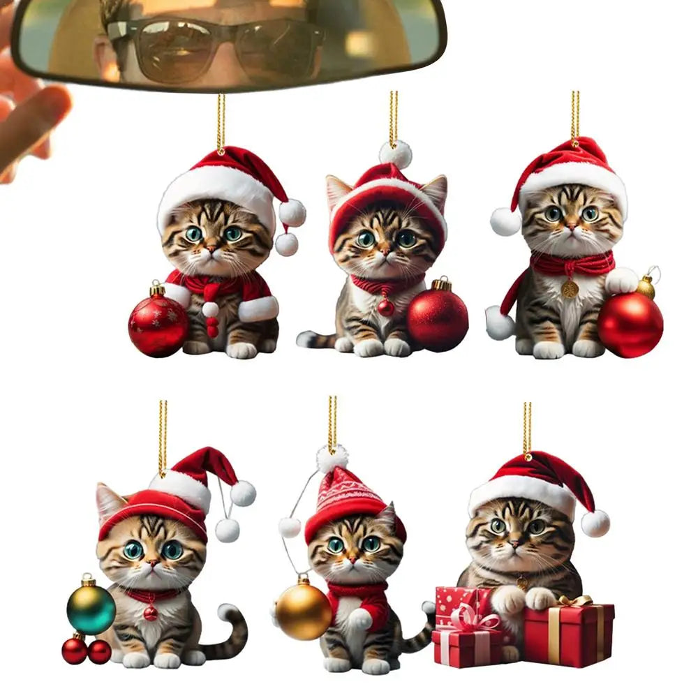 Cartoon Cute Cat Christmas Tree Pendants 2D Acrylic Hanging Ornaments Home Party Christmas Decoration 2023 Navidad New Year Gift