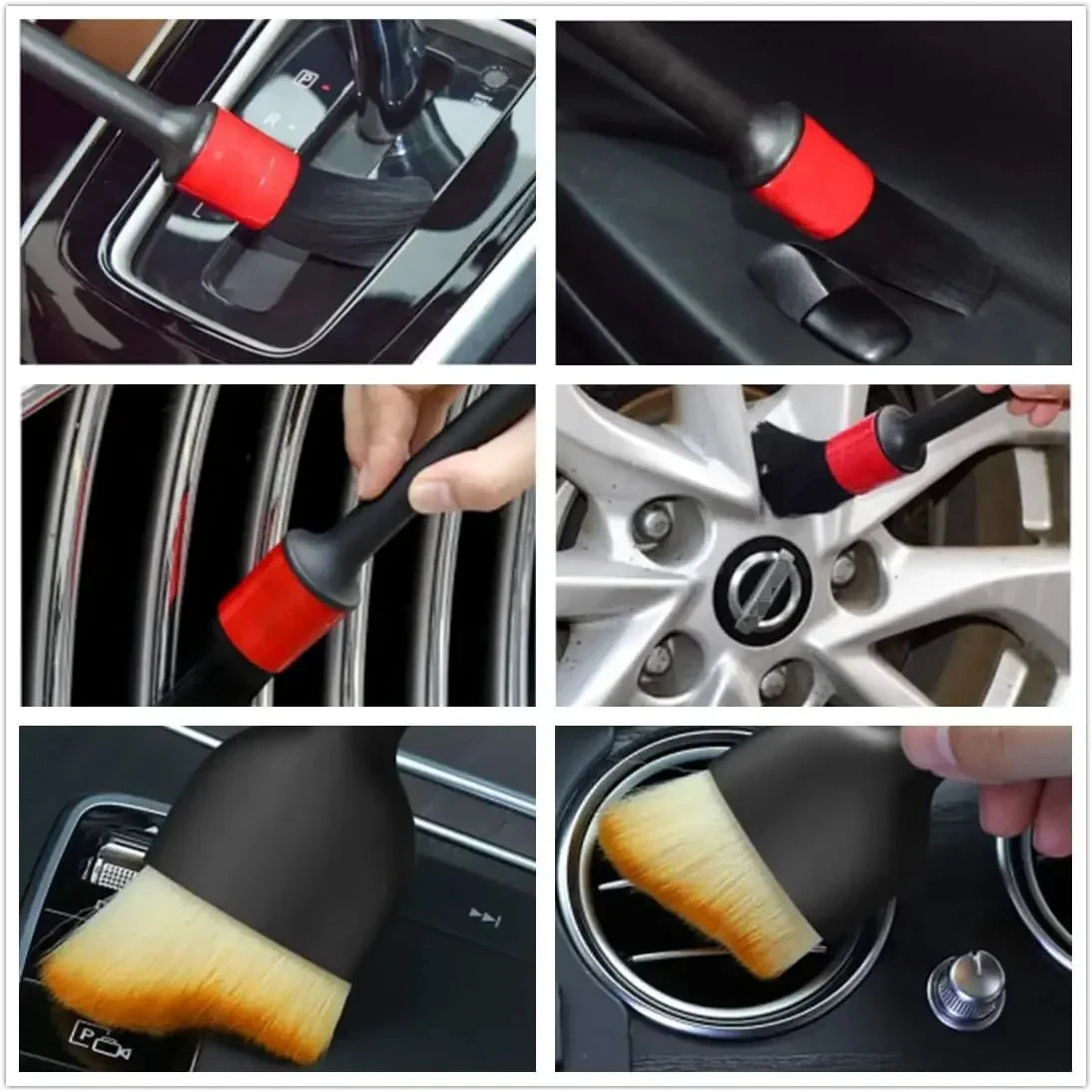 6pcs Cleaning Brush Kit Automotive Brushes  Car Interior Dashboards Vents Detailing Brush Set Wheel Rims Clean Brush Accessories