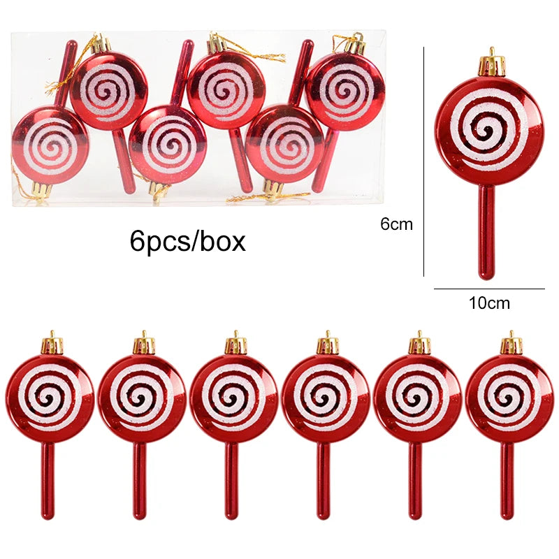 6pcs Christmas Lollipop Candy Cane Pendant Xmas Tree Hanging Ball Ornaments Christmas Decorations for Home 2024 New Year Gift