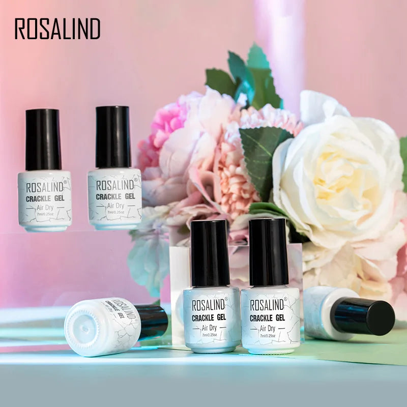 ROSALIND Cracked Gel Nail Polish Air Dry Nail Varnish Hybrid Crackle Manicure Acrylic Art UV Gel Semi Permanent Base Top Coat