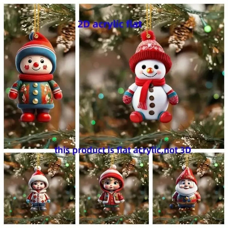 Christmas Santa Claus Snowman Boys Girls Pendant Acrylic Flat Xmas Tree Car Decoration Hanging Ornaments Merry Christmas 2024