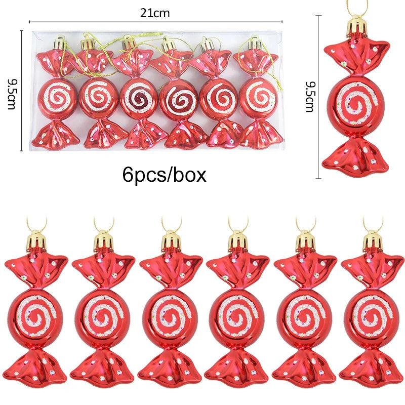 6pcs Christmas Lollipop Candy Cane Pendant Xmas Tree Hanging Ball Ornaments Christmas Decorations for Home 2024 New Year Gift