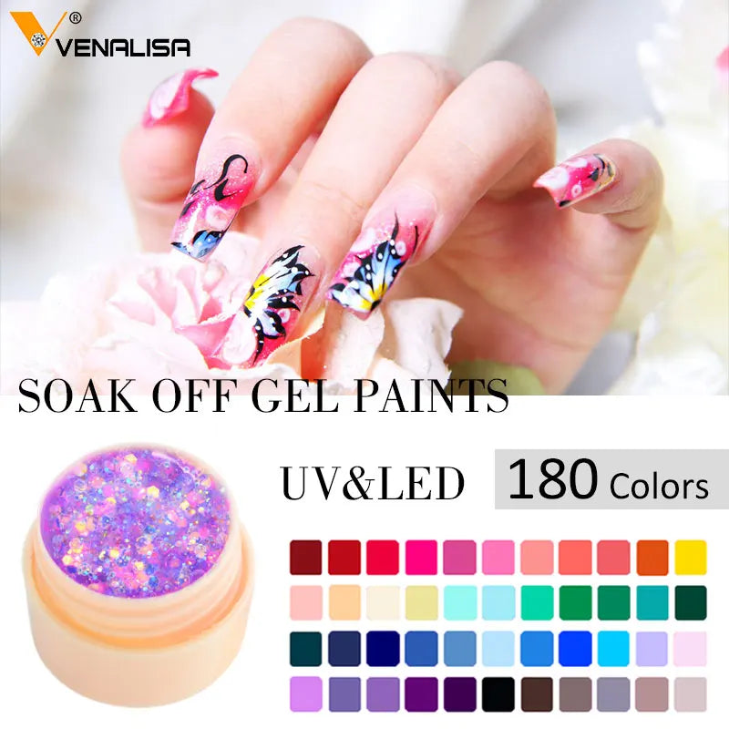 New Nail Art VENALISA Semi Permanent Enamels Red Color Glitter UV Paint Gel Nail Polish Sequins Nail Gel Varnish Lacquer Gel