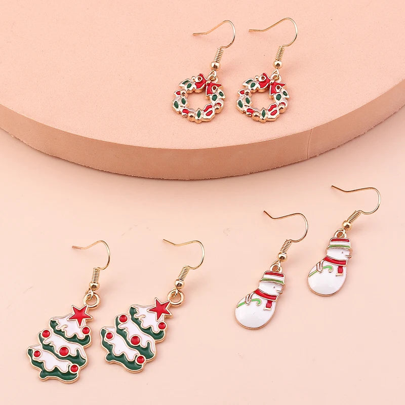 New Fashion Mix Styles Merry Christmas Drop Earrings for Women Christmas Tree Deer Santa Dangle Earrings New Year Jewelry Gifts