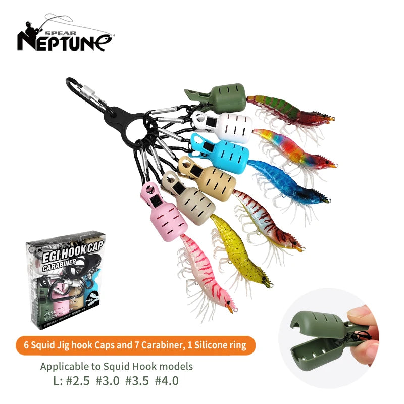 New Squid Jig Bait Protector Kit 6pcs Webfoot Octopus Egi Hooks Cover Cuttlefish Umbrella Lure Cap with Carabiner Fishing Tackle