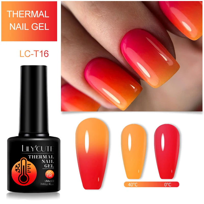 LILYCUTE 7ML Thermal Gel Nail Polish Ultra-thin Temperature Color Changing Gel Polish Semi Permanent UV Gel Nail Art Gel Varnish