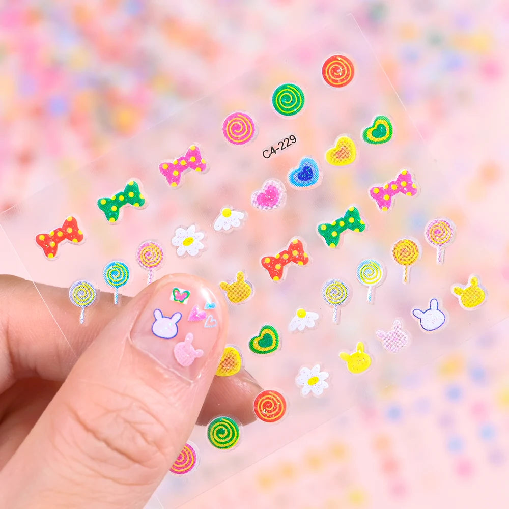 30pcs Children's Cartoon Rabbit Nail Stickers with Sequins and Glitter Colorful Flowers DIY Decal Kid Toy Kawaii Girl Ornaments*