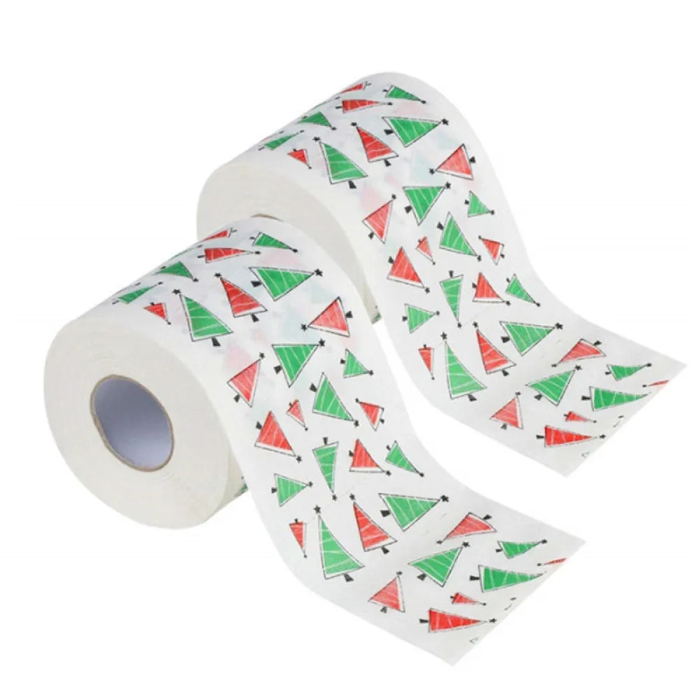 1Roll Christmas Toilet Paper Festival Theme Printed Wood Pulp Toilet Paper Festive Gifts Roll Santa Claus Reindeer Decor Supplie